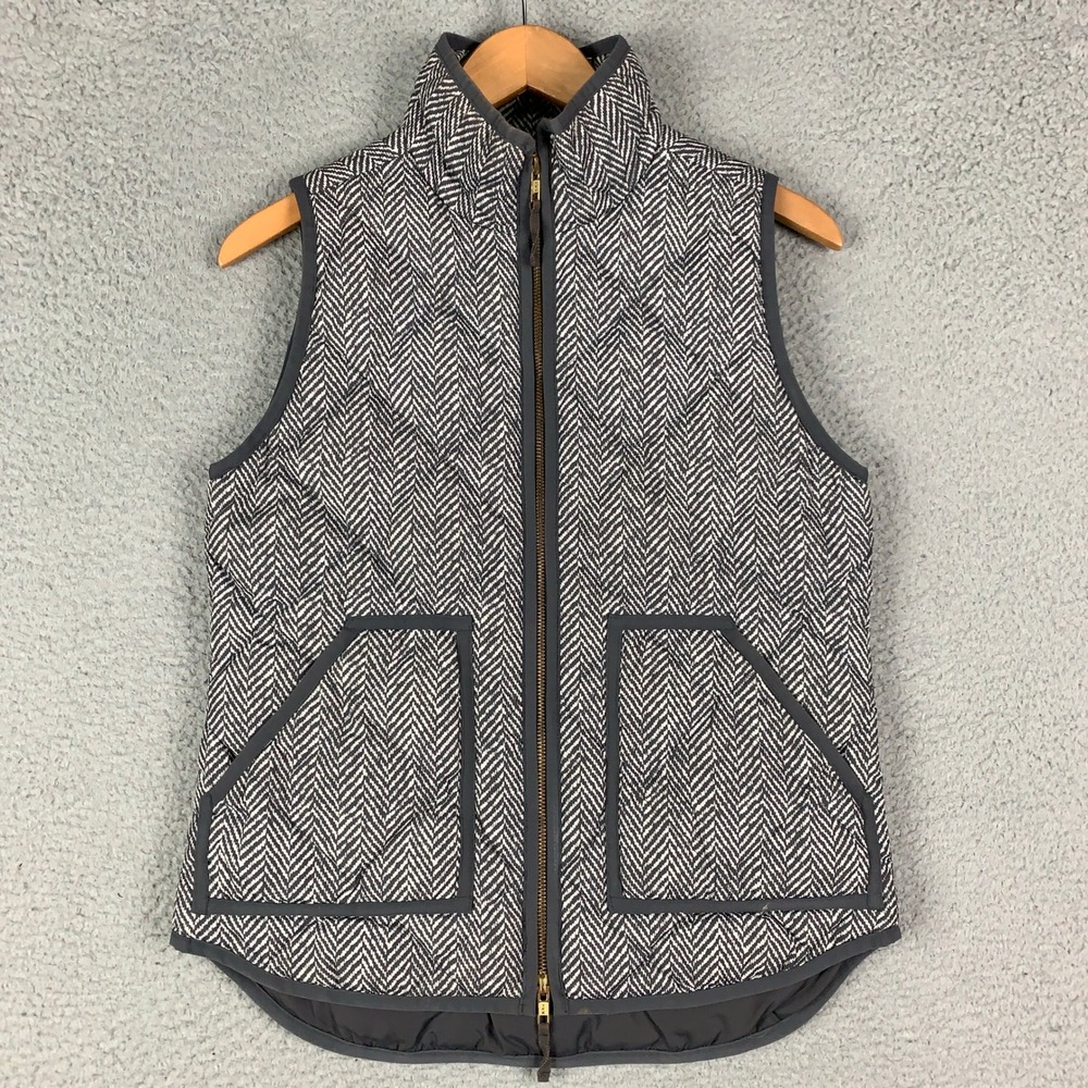 J.Crew Excursion Quilted Vest Womens XS Gray Herringbone Down Fill‎ Puffer Zip